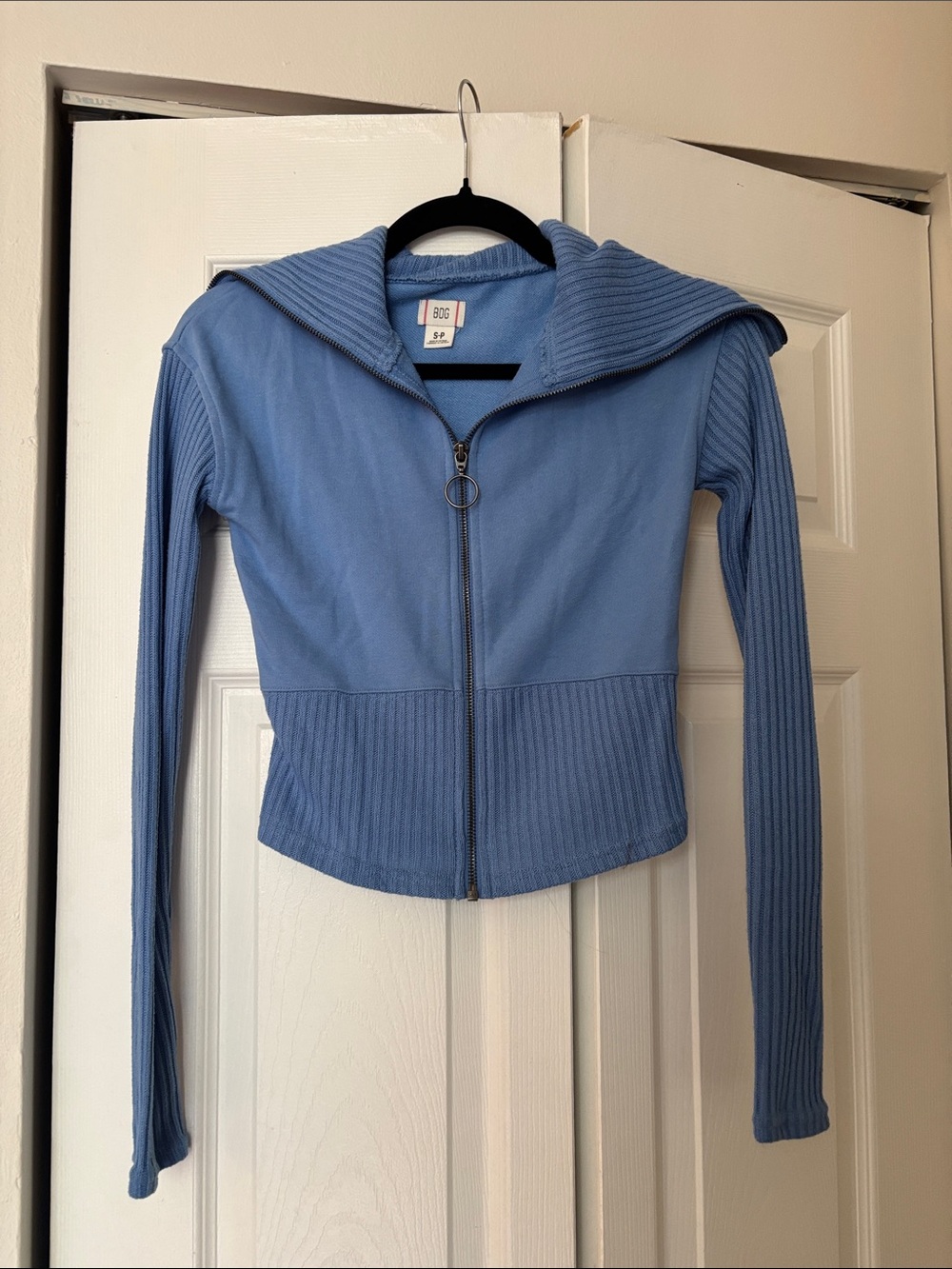 BDG Pale Blue women’s  Full-Zip Ribbed Sweater